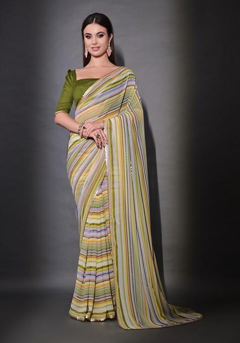 Multicolour Sequin Embroidered Georgette Saree Set