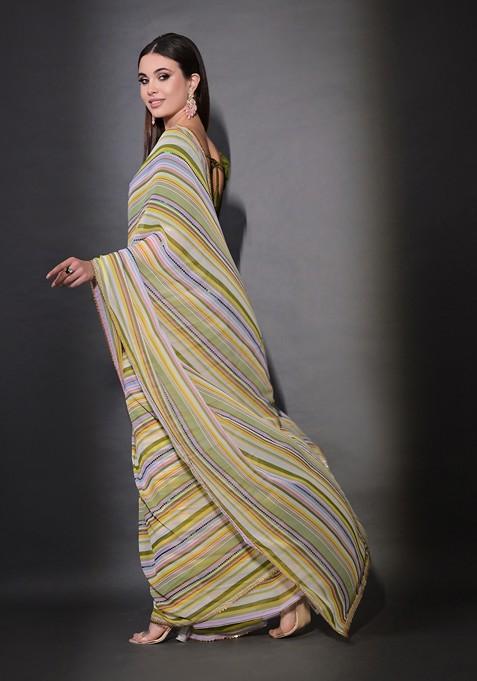 Multicolour Sequin Embroidered Georgette Saree Set