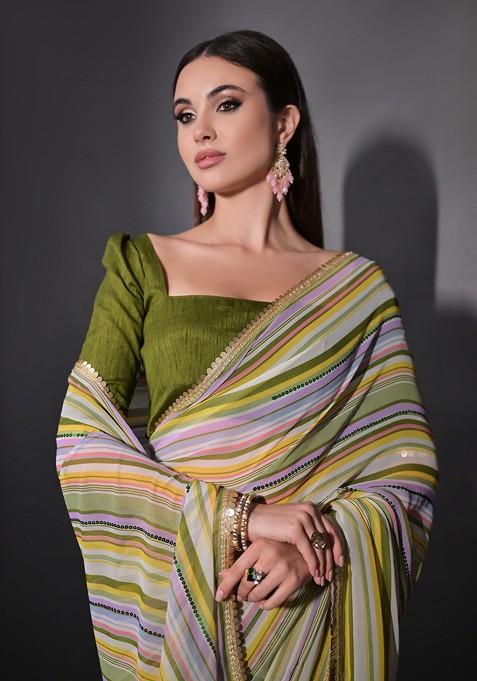 Multicolour Sequin Embroidered Georgette Saree Set