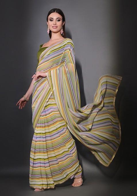 Multicolour Sequin Embroidered Georgette Saree Set