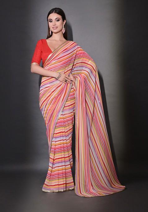 Multicolour Sequin Embroidered Georgette Saree Set