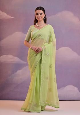 Green Sequin Embroidered Georgette Saree Set
