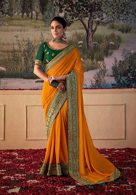 Yellow Zari Embroidered Art Silk Saree Set