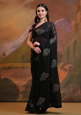 Black Sequin Embroidered Georgette Saree Set