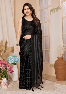 Black Bead Woven Georgette Saree Set