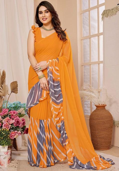 Yellow Abstract Print Georgette Saree Set