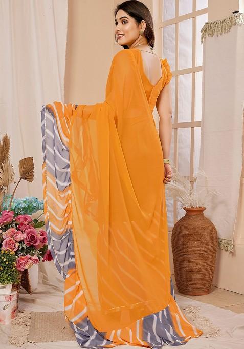 Yellow Abstract Print Georgette Saree Set