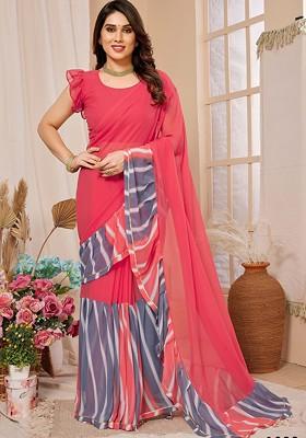 Pink Abstract Print Georgette Saree Set