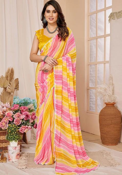 Yellow Abstract Print Georgette Saree Set