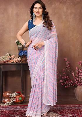 Multicolour Abstract Print Georgette Saree Set