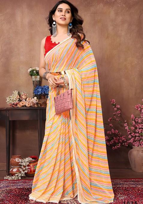 Multicolour Abstract Print Georgette Saree Set