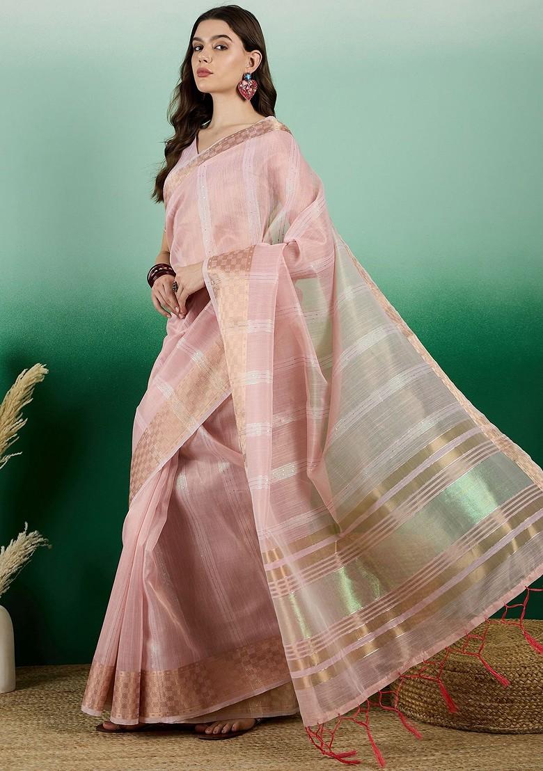 Green Zari Woven Organza Saree Set