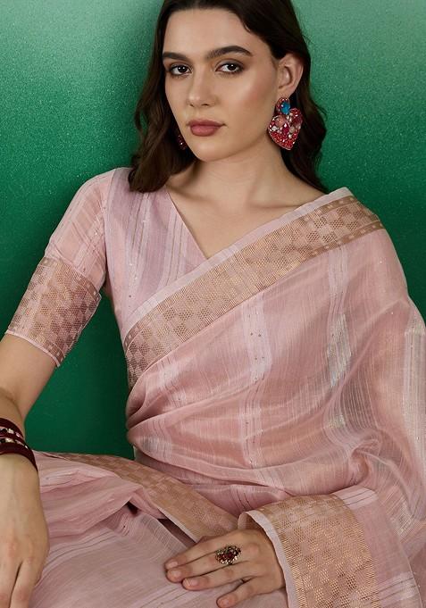 Green Zari Woven Organza Saree Set