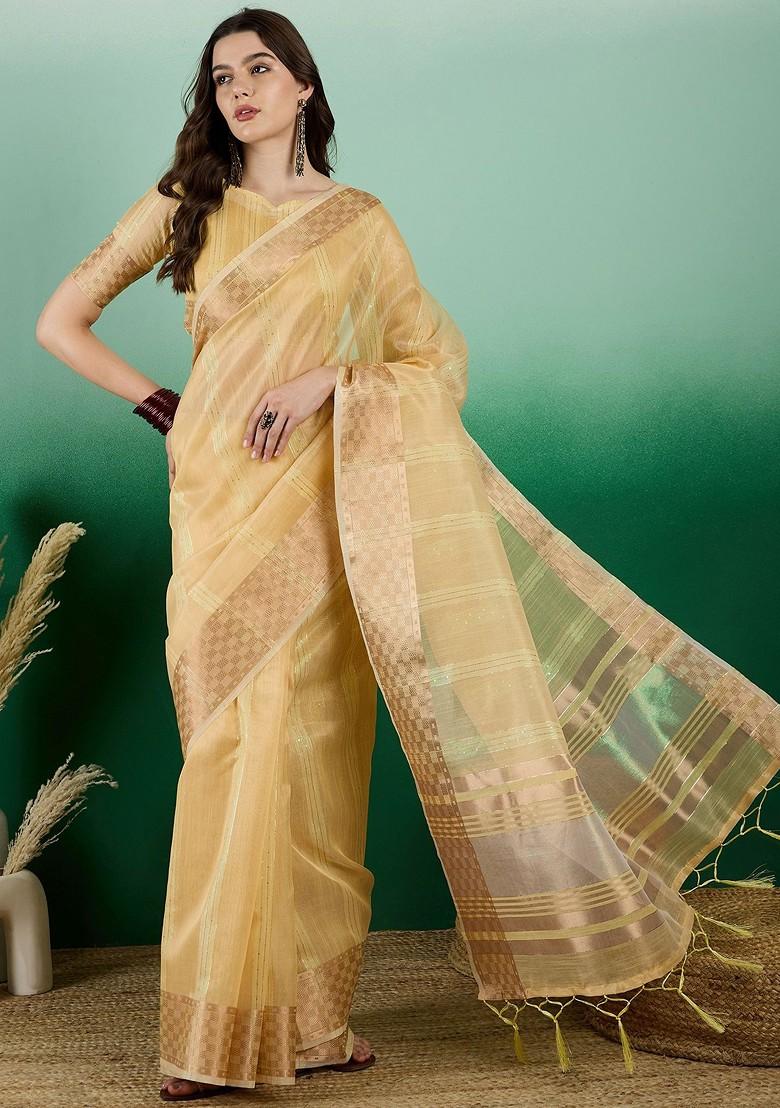 Sea Green Zari Woven Organza Saree Set