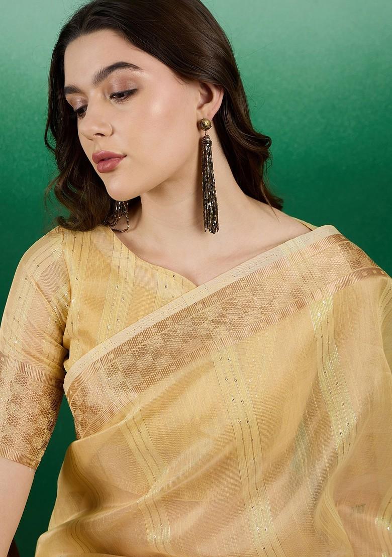 Sea Green Zari Woven Organza Saree Set