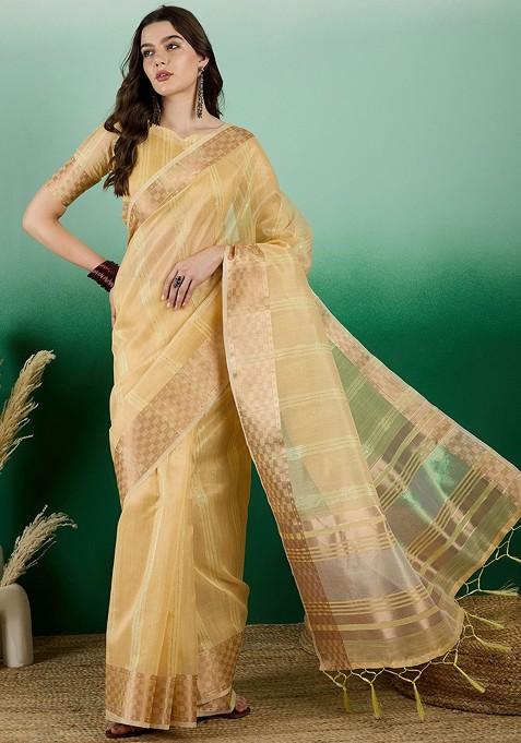 Sea Green Zari Woven Organza Saree Set