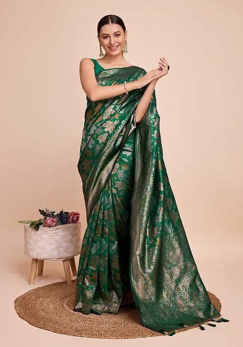 Green Zari Woven Silk Saree Set