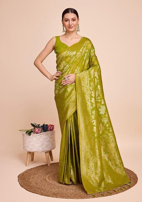 Green Zari Woven Silk Saree Set