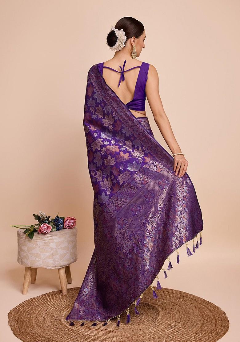 Lavender Zari Woven Silk Saree Set