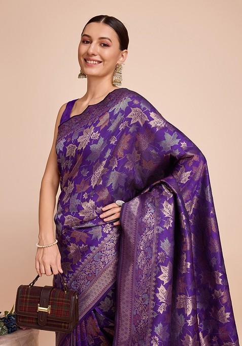 Lavender Zari Woven Silk Saree Set