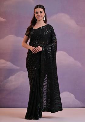 Black Sequin Embroidered Georgette Saree Set