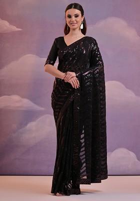 Black Sequin Embroidered Georgette Saree Set