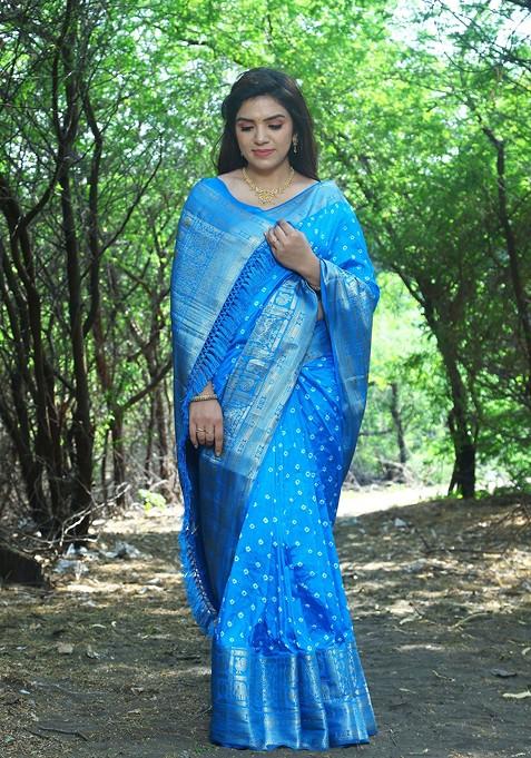 Blue Zari Woven Silk Saree Set