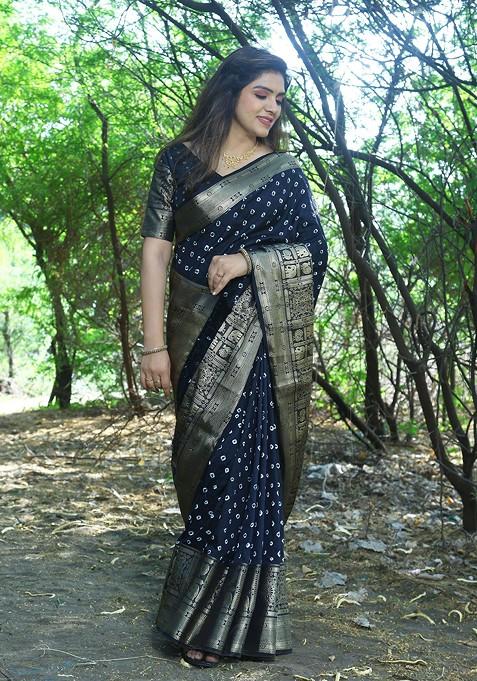 Black Zari Woven Silk Saree Set