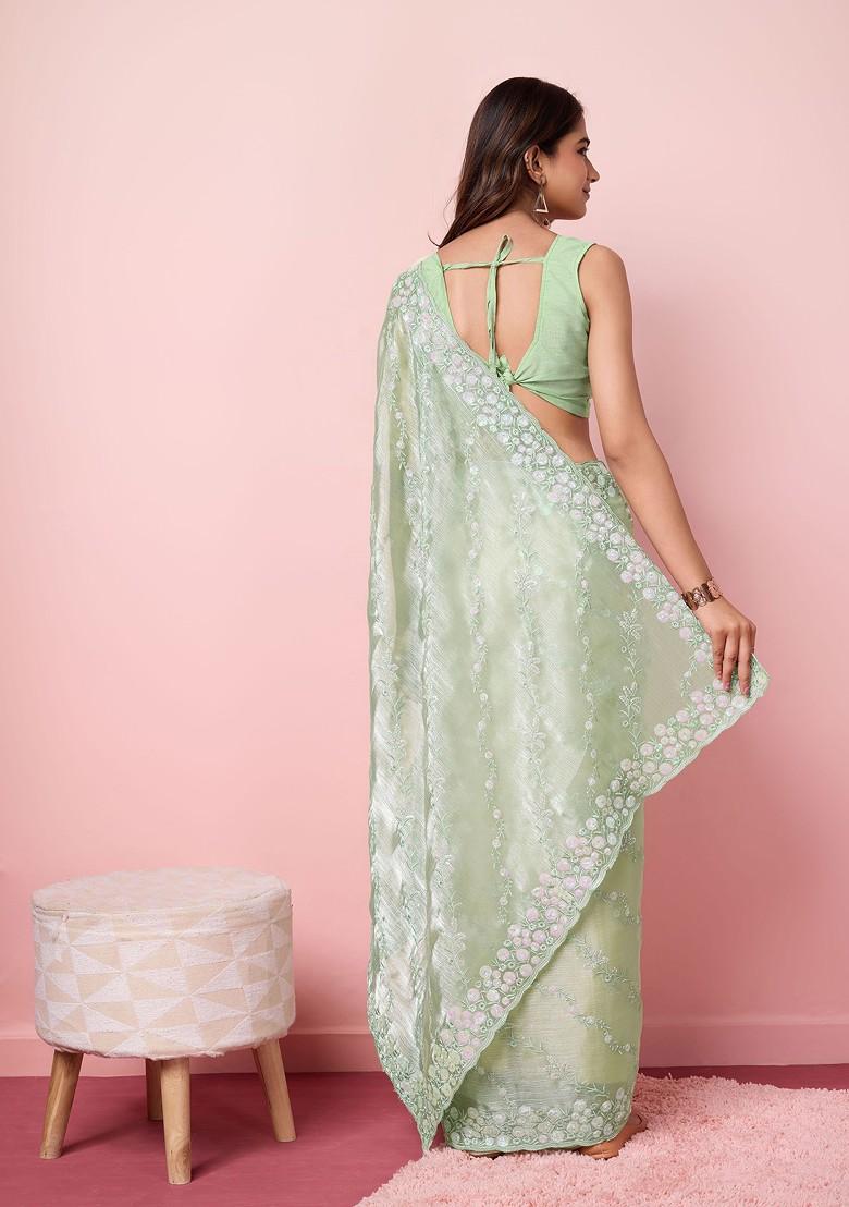 Green Sequin Embroidered Art Silk Saree Set