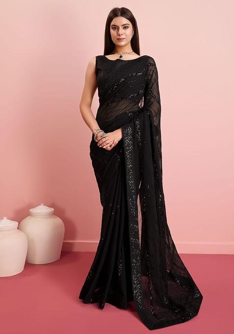 Black Sequin Embroidered Georgette Saree Set