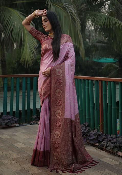 Women Purple Art Silk Woven Zari Design Saree With Unstitched Blouse