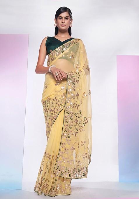 Yellow Gota Patti Art Silk Saree Set