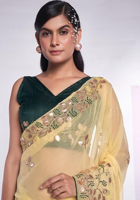 Yellow Gota Patti Art Silk Saree Set