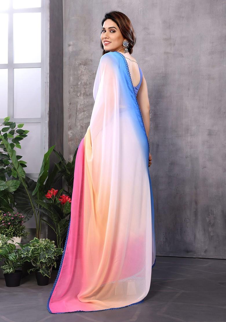 Multicolour Abstract Print Georgette Saree Set - Indya