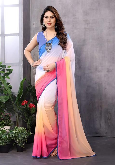 Multicolour Abstract Print Georgette Saree Set