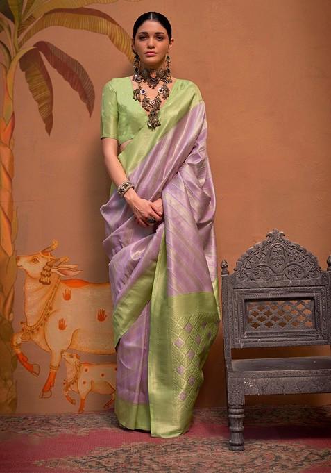 Lavender Zari Woven Linen Saree Set