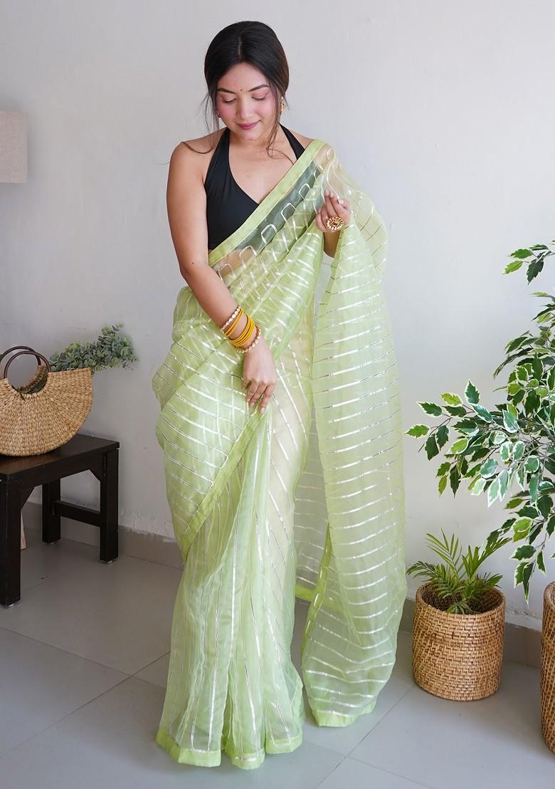 Green Gota Patti Embroidered Organza Saree Set
