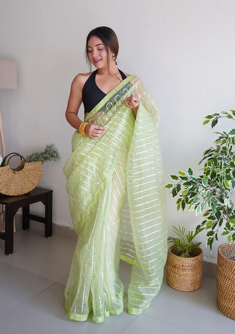 Green Gota Patti Embroidered Organza Saree Set