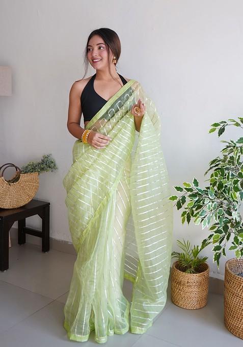 Green Gota Patti Embroidered Organza Saree Set