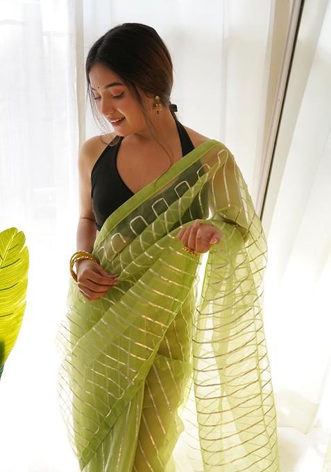 Green Gota Patti Embroidered Organza Saree Set