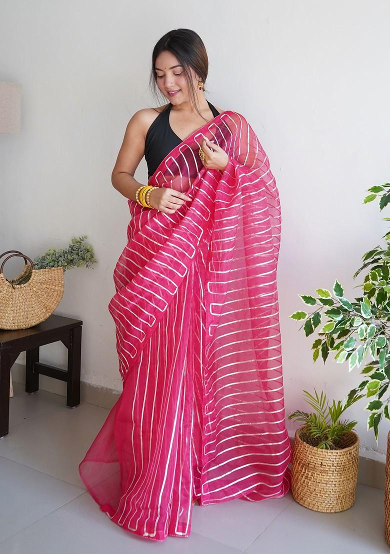 Pink Gota Patti Embroidered Organza Saree Set