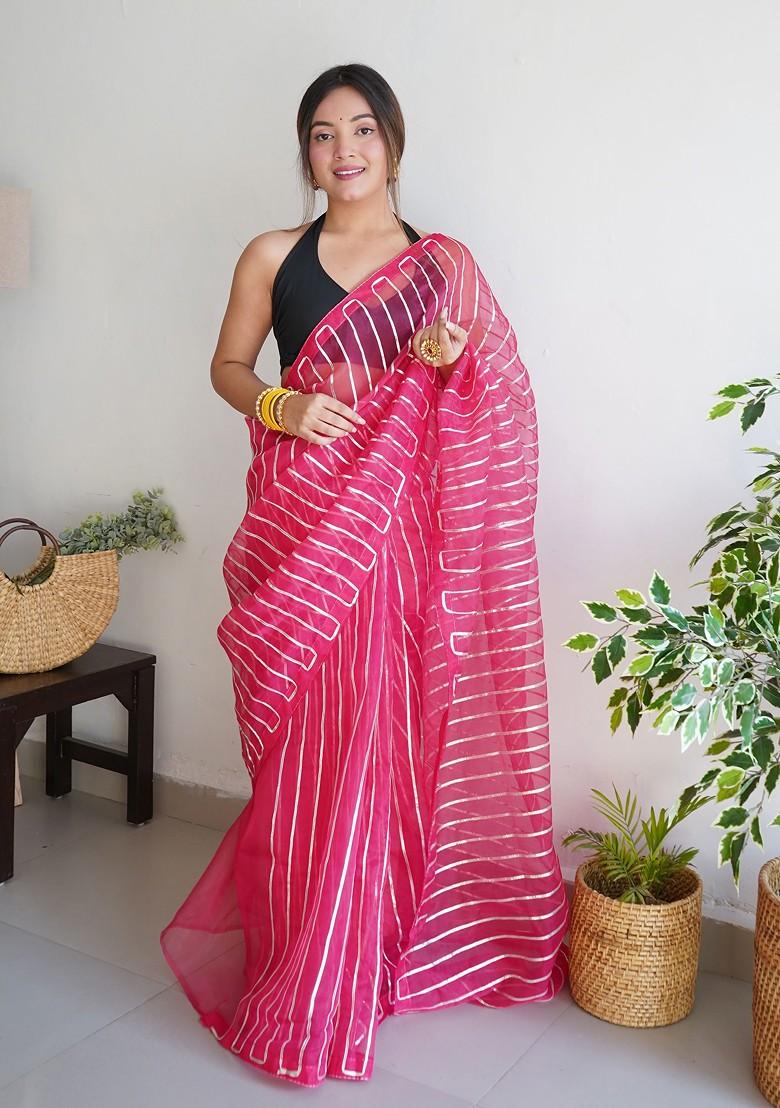 Pink Gota Patti Embroidered Organza Saree Set