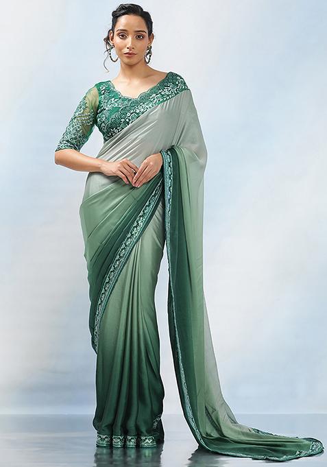 Green Embroidered Rangoli Silk Saree Set