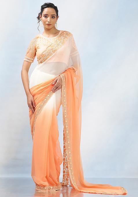 Brown Embroidered Georgette Saree Set