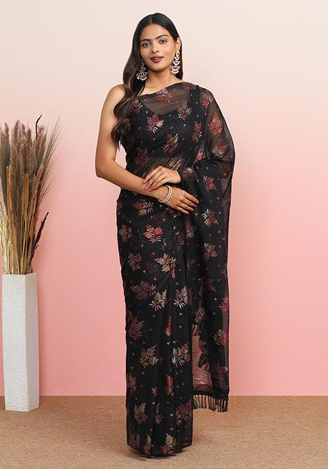 Black Embroidered Georgette Saree Set