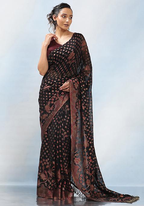 Black Embroidered Georgette Saree Set