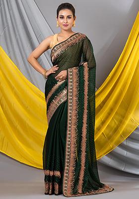 Green Embroidered Chiffon Saree Set