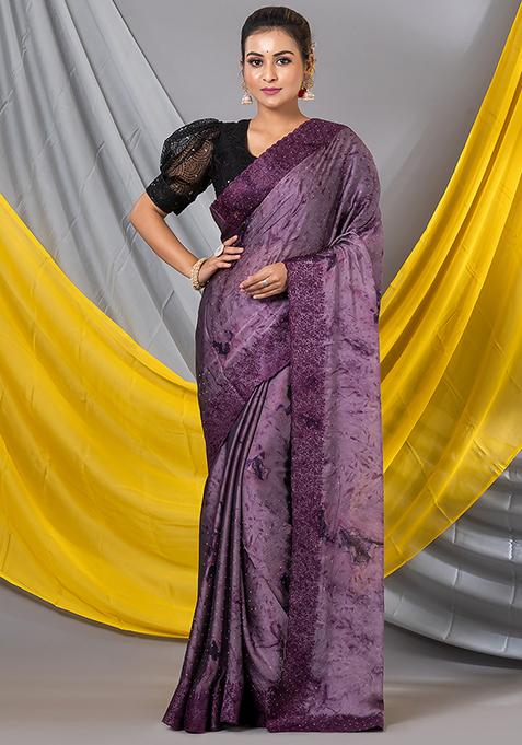 Purple Embroidered Rangoli Silk Saree Set