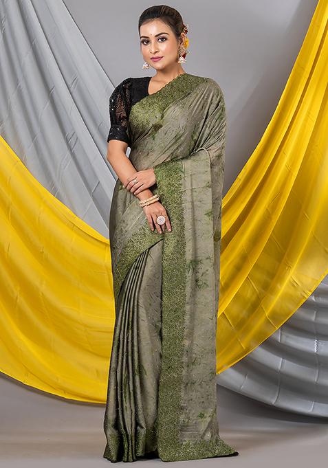 Green Embroidered Rangoli Silk Saree Set