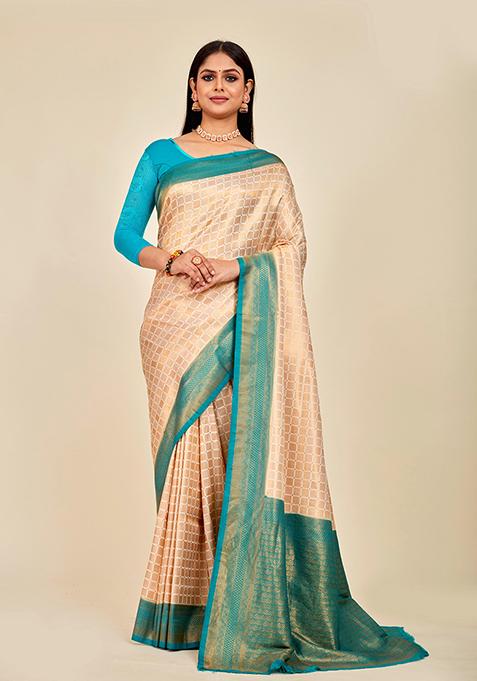 Firozi Woven Pure Silk Saree Set